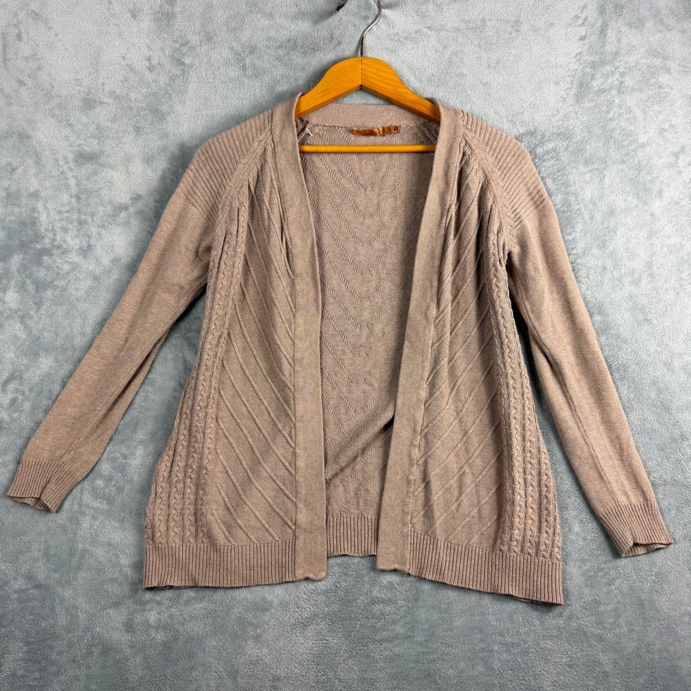 Belldini Womens M Brown Cardigan Open Front Cable Knit Cotton Blend Boho Sweater